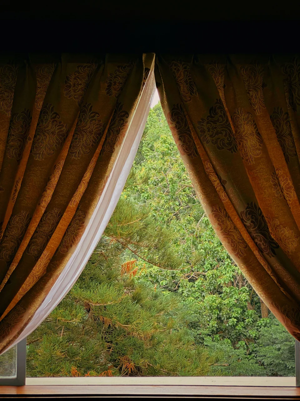 Curtains framing a bright window