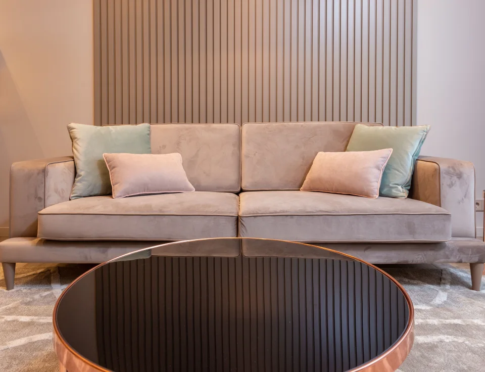 Fresh fabric sofa in a modern living room